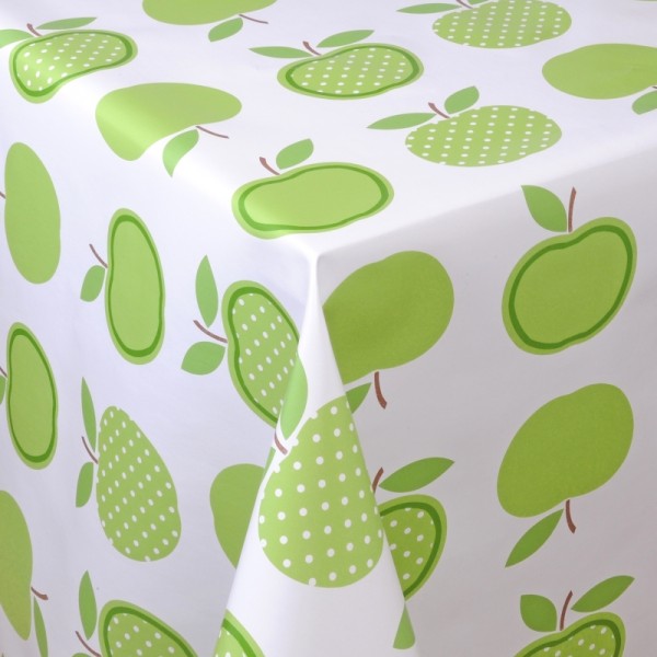 Tischdecke Abwaschbar Wachstuch Äpfel Motiv Grün Weiss im Wunschmaß