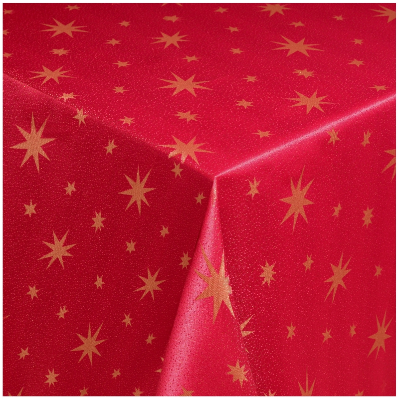 Tischdecken Lurex Sterne Weihnachtstischdecke Rot-Gold