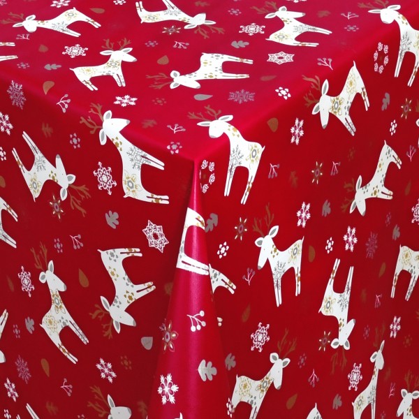 Tischdecke Wachstuch Weihnachten Rentiere Rot-Weiss im Wunschmaß