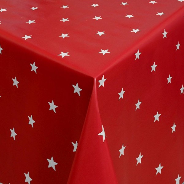 Tischdecke Abwaschbar Wachstuch Weihnachten mit Sternen Rot-Weiss