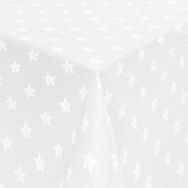 Tischdecken Jacquard-Gewebe mit Fleckschutz und Saum Sterne in Weiss