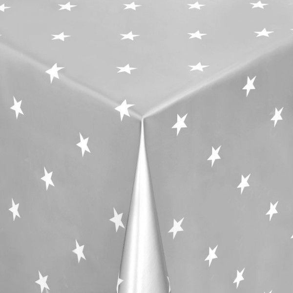 Tischdecke Abwaschbar Wachstuch Weihnachten mit Sternen Grau-Weiss