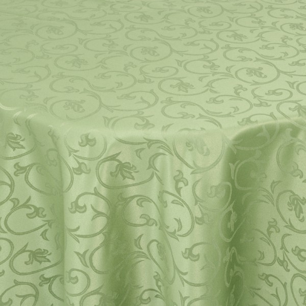 Tischdecken Damast Oval mit Saum Barock Lind-Grün