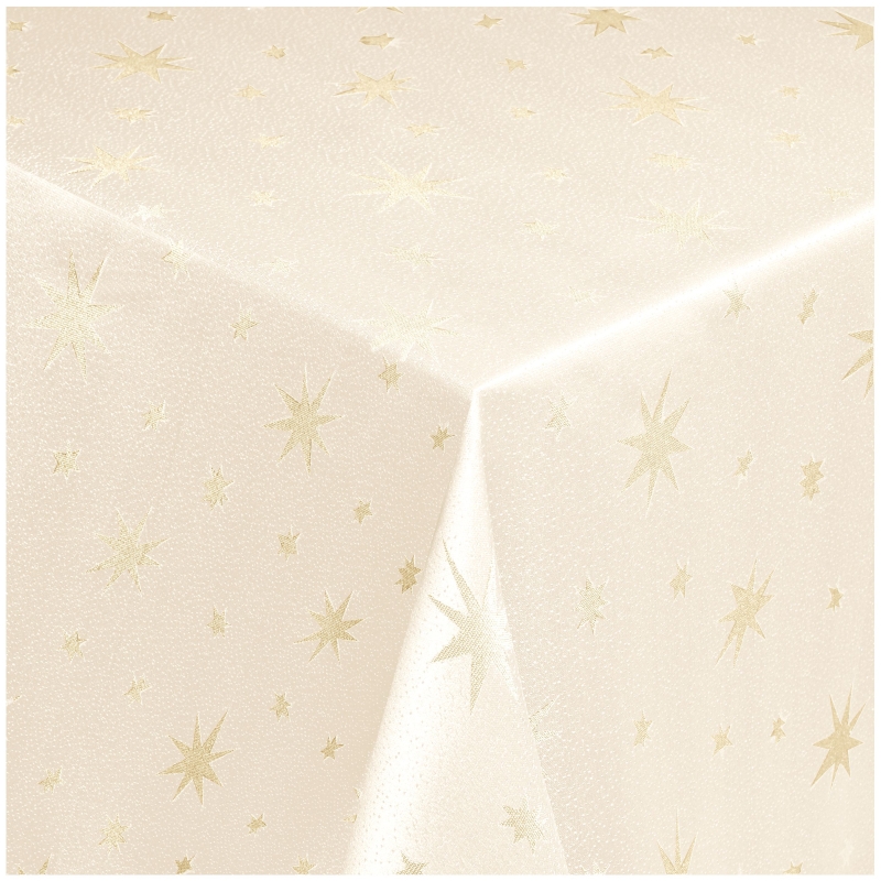 Tischdecken Lurex Sterne Weihnachtstischdecke Creme-Gold