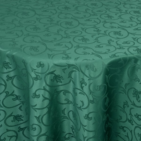 Tischdecken Damast Rund mit Saum Barock Dunkel-Grün