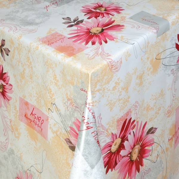 Tischdecke Abwaschbar Wachstuch Blumen Motiv Rosa Weiss im Wunschmaß