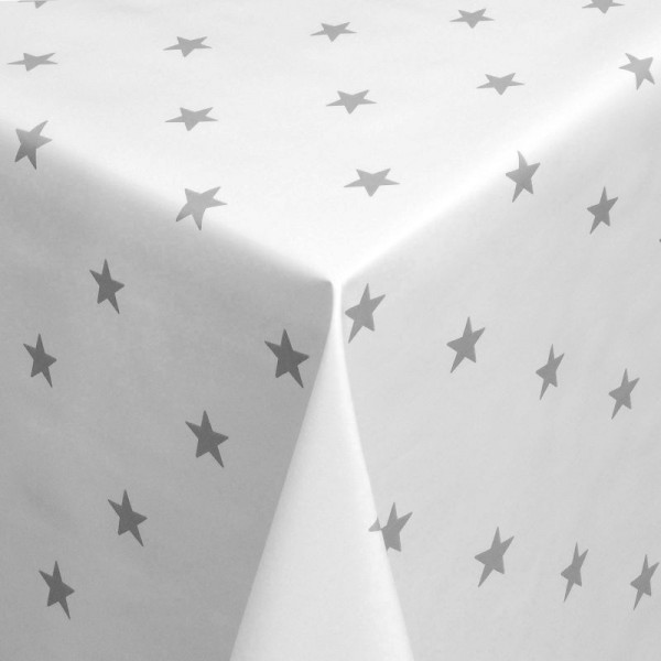 Tischdecke Abwaschbar Wachstuch Weihnachten mit Sternen Weiss-Grau