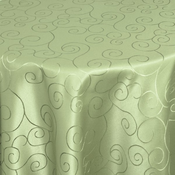 Tischdecken Damast Rund mit Saum Ornamente Lind-Grün