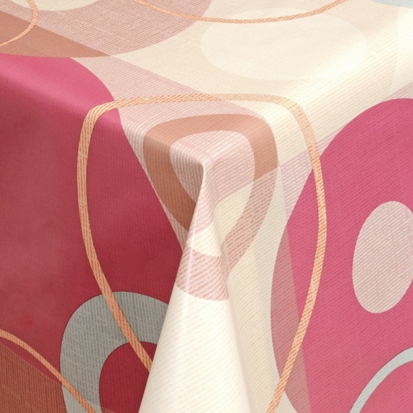 Tischdecke Abwaschbar Wachstuch Retro Motiv Pink Beige im Wunschmaß