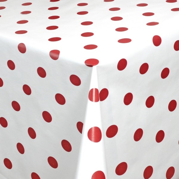 Tischdecke Abwaschbar Wachstuch Punkte Motiv Weiss Rot im Wunschmaß