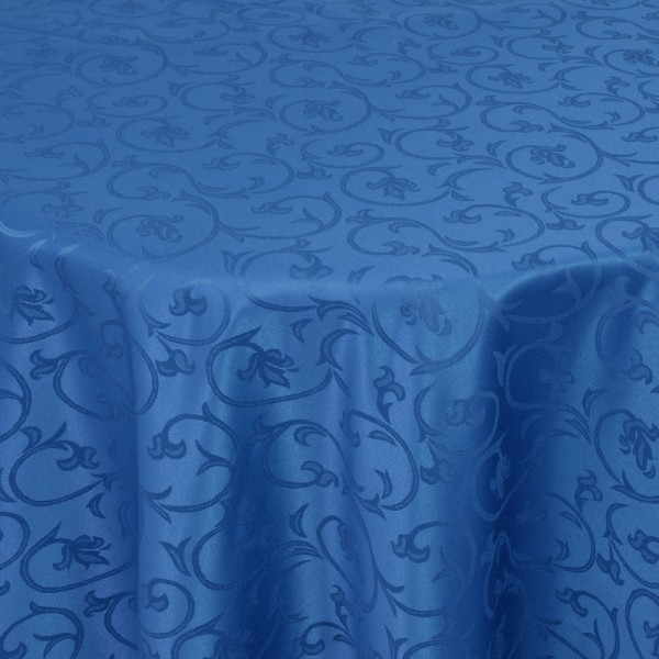 Tischdecken Damast Oval mit Saum Barock Dunkel-Blau