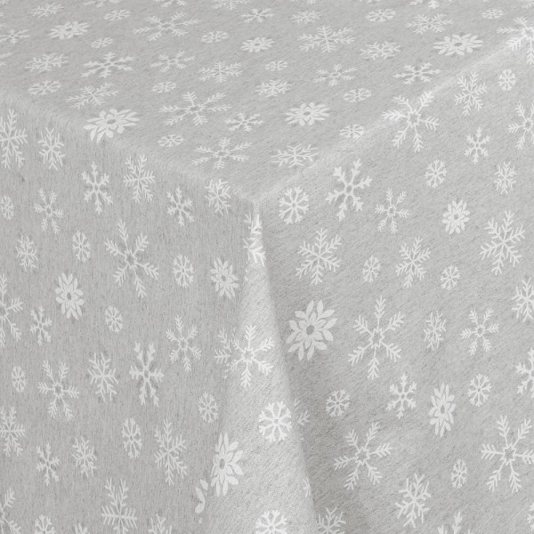 Tischdecken Weihnachten mit Schneeflocken in Silber-Grau mit Fleckschutz