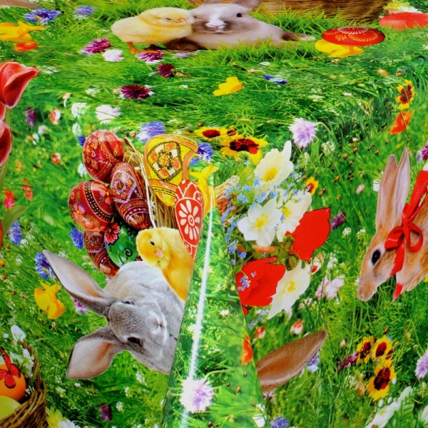 Tischdecke Abwaschbar Wachstuch Ostern Motiv mit Hasen im Wunschmaß