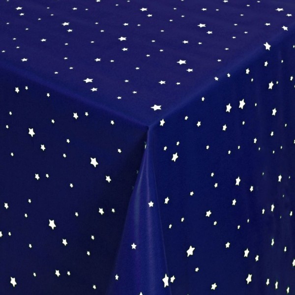 Tischdecke Abwaschbar Wachstuch Stilisierte Sterne Blau Weiss im Wunschmaß