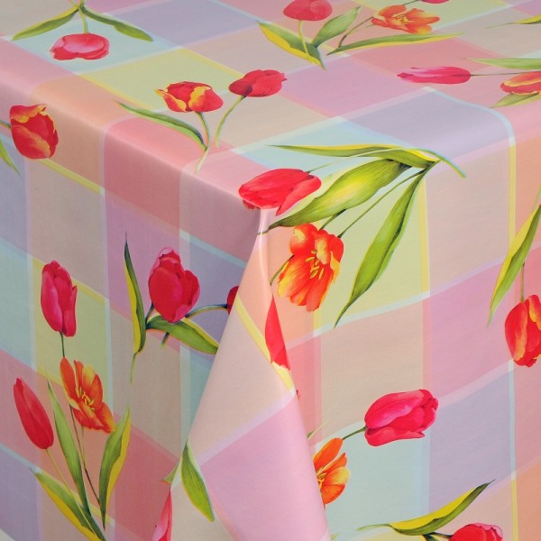 Tischdecke Abwaschbar Wachstuch Tulpen Motiv Rosa im Wunschmaß