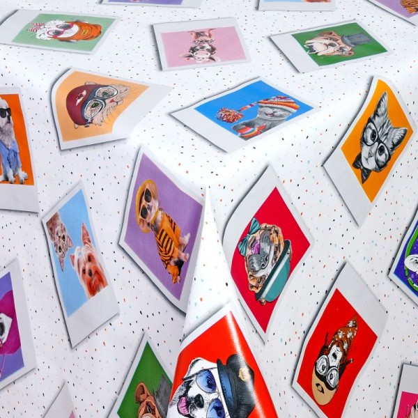 Tischdecke Abwaschbar Wachstuch Polaroid Hunde und Katzen im Wunschmaß