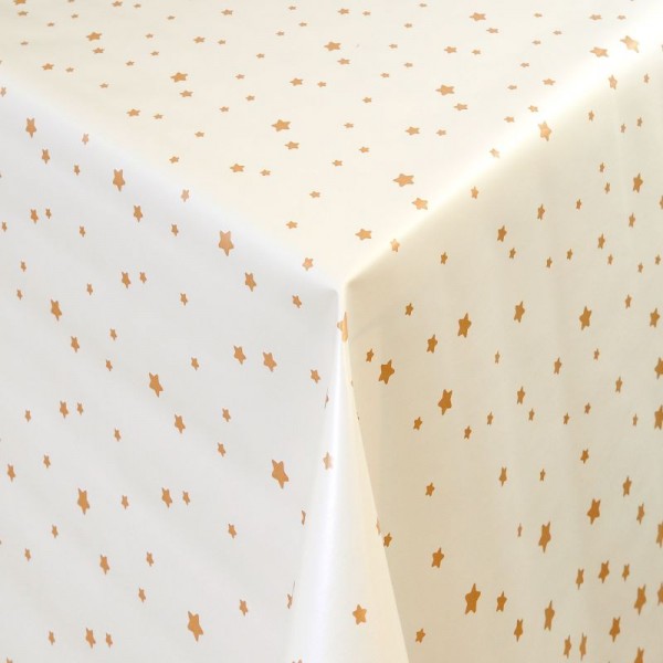 Tischdecke Abwaschbar Wachstuch Stilisierte Sterne Beige Gold im Wunschmaß
