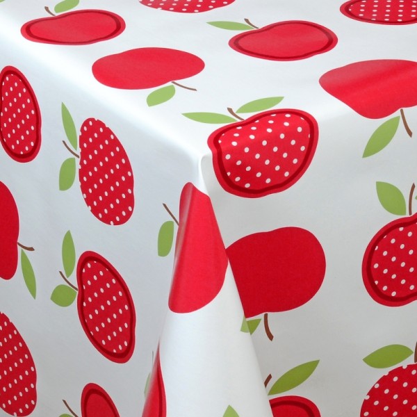 Tischdecke Abwaschbar Wachstuch Äpfel Motiv Rot Weiss im Wunschmaß
