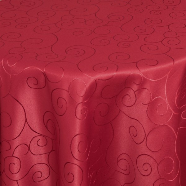 Tischdecken Damast Rund mit Saum Ornamente Wein-Rot