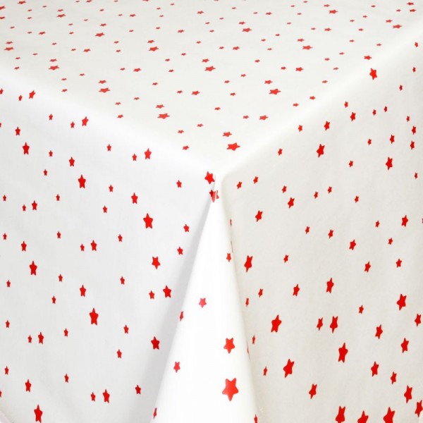 Tischdecke Abwaschbar Wachstuch Stilisierte Sterne Beige Rot im Wunschmaß