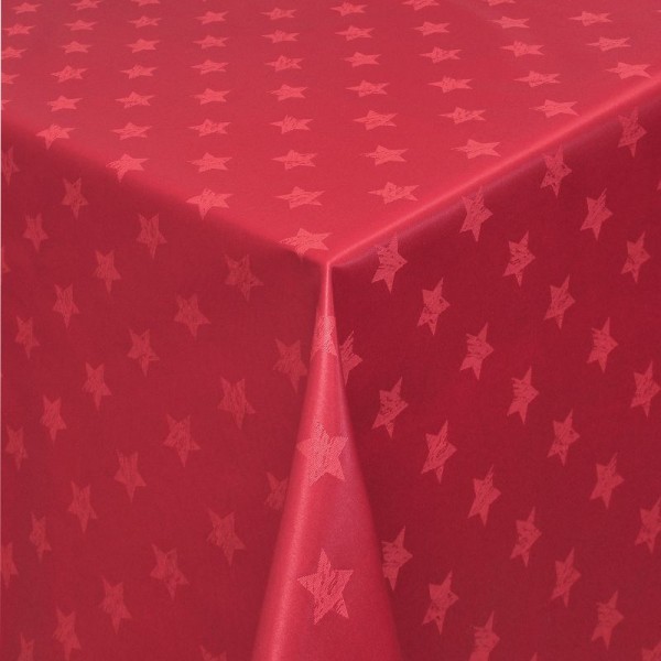 Tischdecken Jacquard-Gewebe mit Fleckschutz und Saum Sterne in Rot