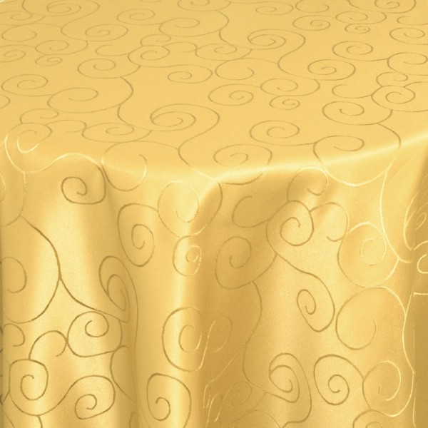 Tischdecken Damast Rund mit Saum Ornamente Dunkel-Gelb