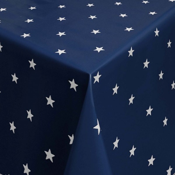 Tischdecke Abwaschbar Wachstuch Weihnachten mit Sternen Blau-Weiss