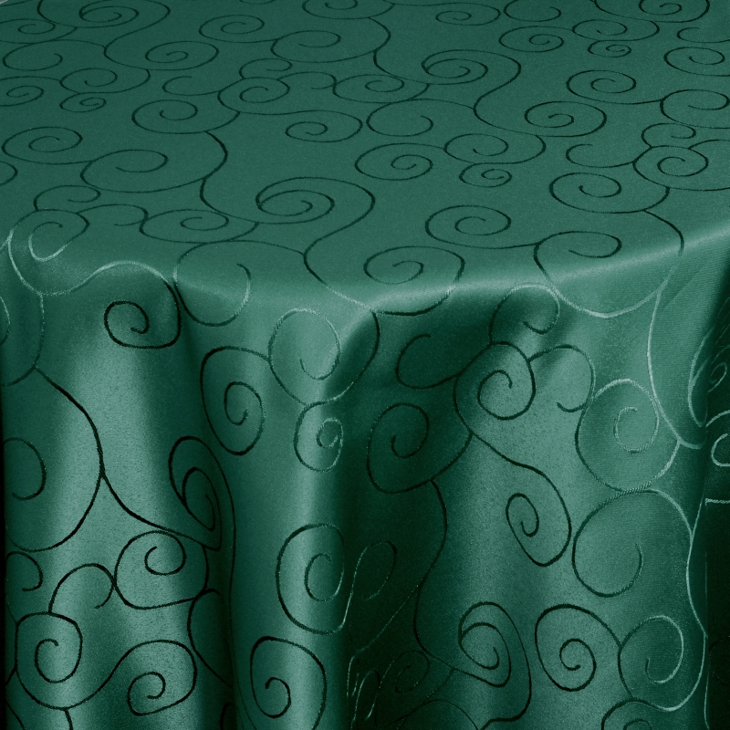 Oval Damast Dunkel-Grün Ornamente mit Saum Tischdecken