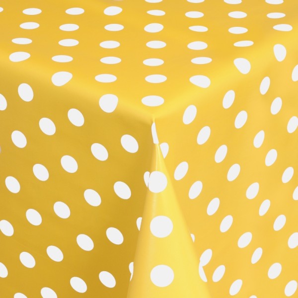 Tischdecke Abwaschbar Wachstuch Punkte Gelb Weiss im Wunschmaß