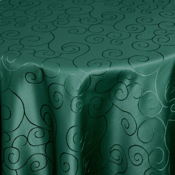 Tischdecken Damast Oval mit Saum Ornamente Dunkel-Grün