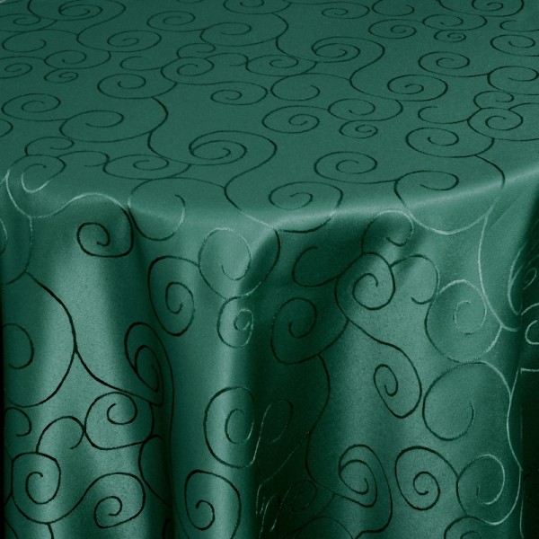 Tischdecken Damast Rund mit Saum Ornamente Dunkel-Grün