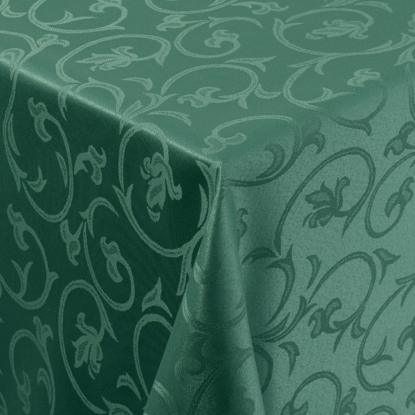 Tischdecken Damast Eckig mit Saum Barock Dunkel-Grün